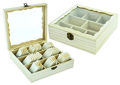 Möbelbörse Teebox aus Holz 8 Fächer Teedose Teekiste Teebeutelbox Teebeutelkiste Echtholz - mit Sichtfenster aus Echtglas von Möbelbörse