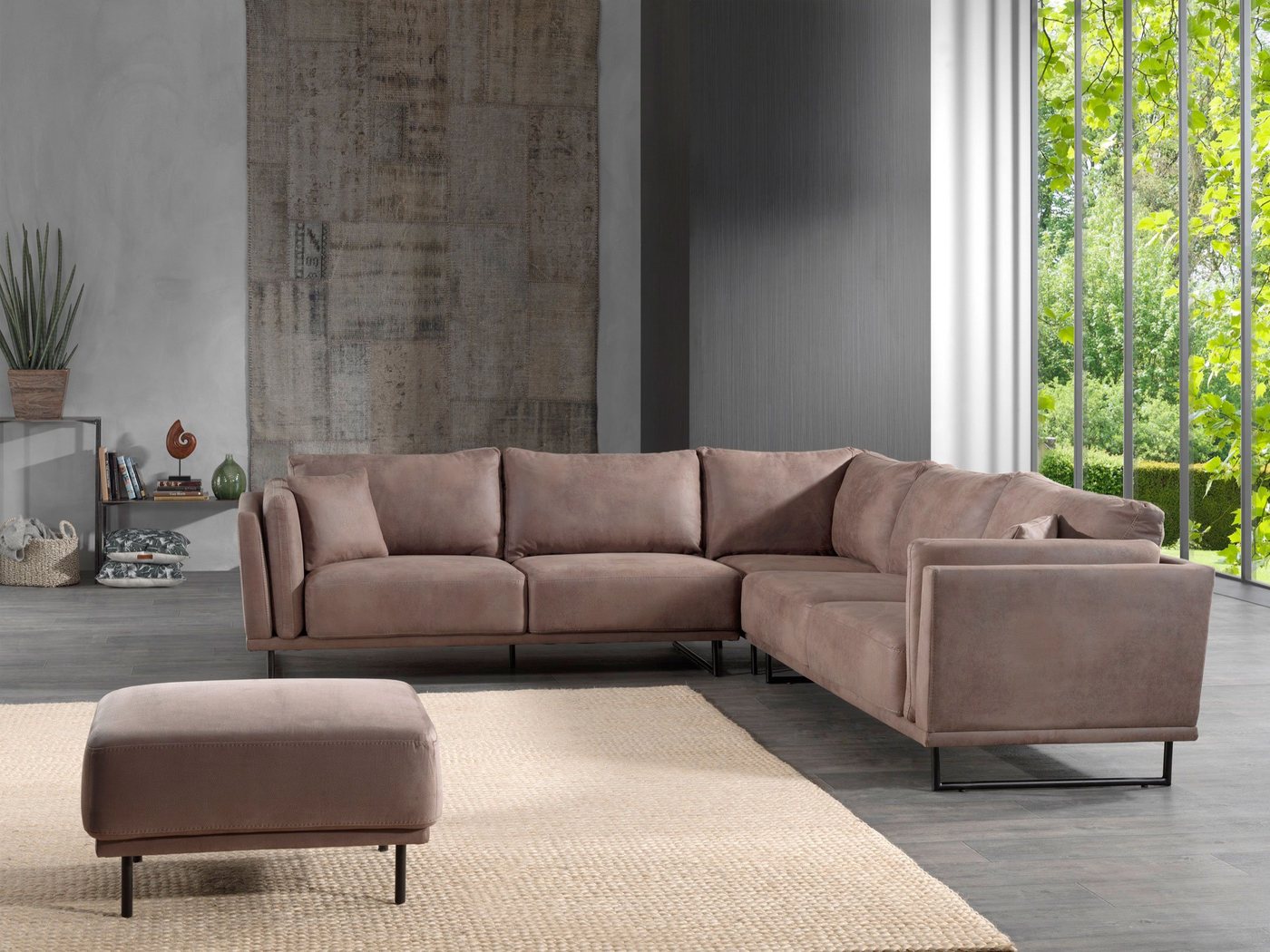 Möbeldreams Ecksofa Ecksofa Armelind mit Hocker von Möbeldreams