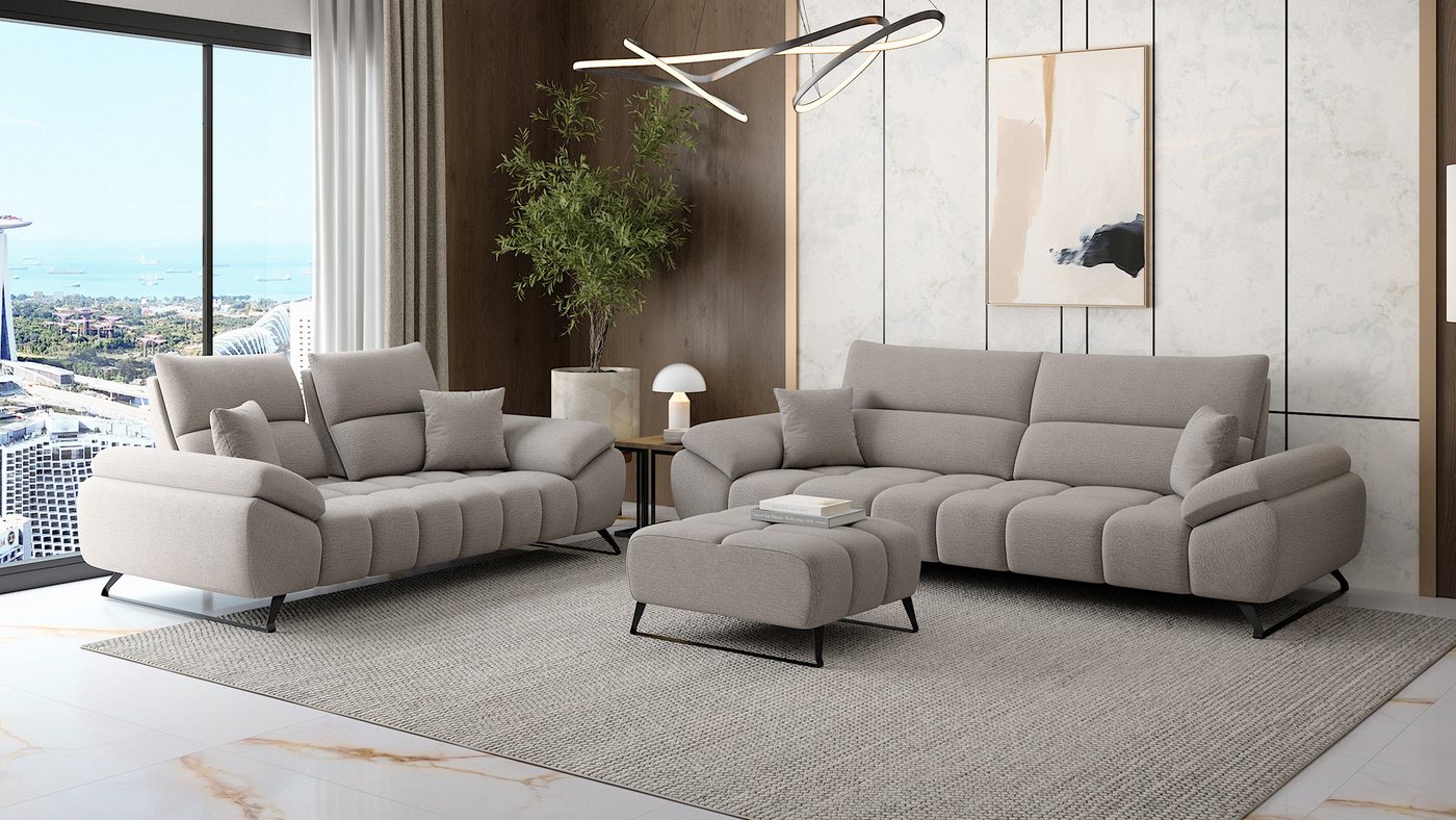 Möbeldreams Polstergarnitur Sofa-Set Ruby – Bouclé-Struktur, verschiebbare Lehne für Schlafbereich, (Set oder als Einzelsofas – wahlweise als 3-Sitzer oder 2-Sitzer, 3-tlg., 3-3-1 Set, 3-2-1 Set, 2 Sitzer oder 3 Sitzer), Kaltschaum, Pflegeleicht, ideal für Familien & Haustiere von Möbeldreams