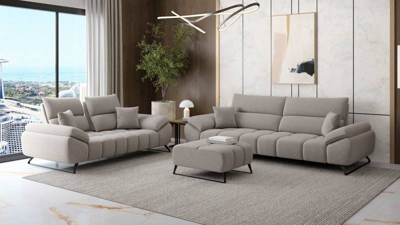 Möbeldreams Polstergarnitur Sofa-Set Ruby – Bouclé-Struktur, verschiebbare Lehne für Schlafbereich, (Set oder als Einzelsofas – wahlweise als 3-Sitzer oder 2-Sitzer, 3-tlg., 3-3-1 Set, 3-2-1 Set, 2 Sitzer oder 3 Sitzer), Kaltschaum, Pflegeleicht, ideal für Familien & Haustiere von Möbeldreams