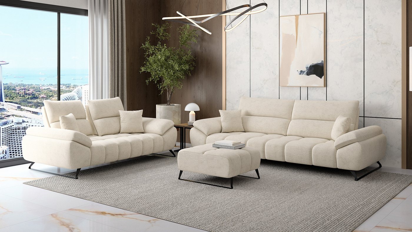 Möbeldreams Polstergarnitur Sofa-Set Ruby – Bouclé-Struktur, verschiebbare Lehne für Schlafbereich, (Set oder als Einzelsofas – wahlweise als 3-Sitzer oder 2-Sitzer, 3-tlg., 3-3-1 Set, 3-2-1 Set, 2 Sitzer oder 3 Sitzer), Kaltschaum, Pflegeleicht, ideal für Familien & Haustiere von Möbeldreams
