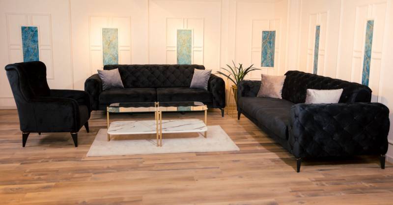 Möbeldreams Sofa Premium Sofa-Set Arizona Chesterfield Modern 3Teilig / Samt von Möbeldreams