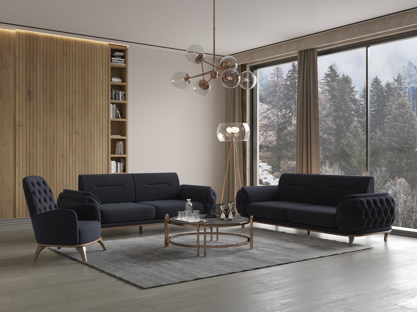 Möbeldreams Sofa Sofa-Set Ema 3-3-1 Modern Chesterfield von Möbeldreams
