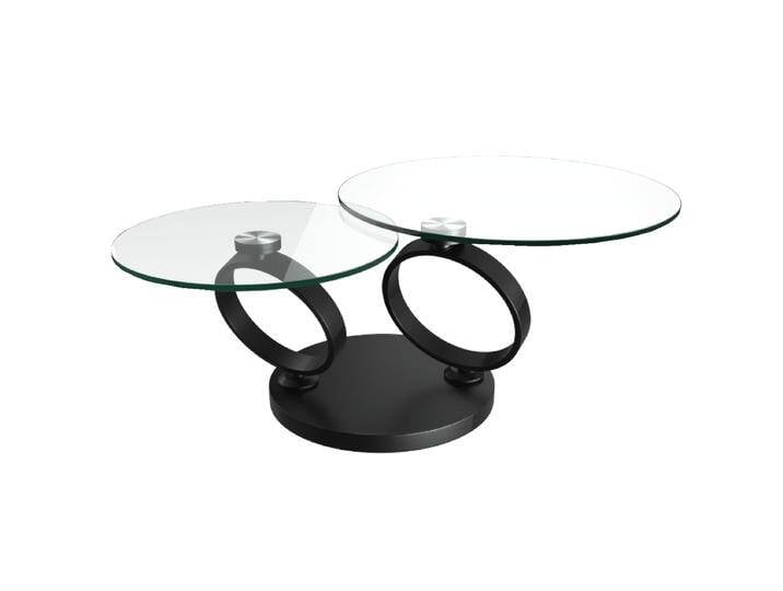 Akante Couchtisch Eolia CT225 mit zwei drehbaren Tischplatten in Klarglas oder grau getöntem Glas mit schwarzem Metallgestell online kaufen von Moebelexperten24.de