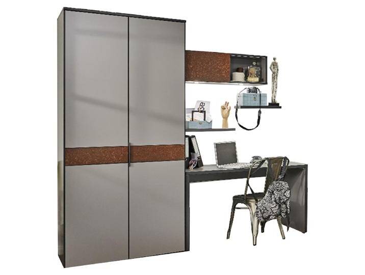 Rudolf Möbel NXTstep Jugendzimmer-Set mit Kleiderschrank Schreibtisch und Beimöbeln Korpus in Felsgrau Front Hellgrau Absetzung Effektglas Eisen Rost von Moebelexperten24.de