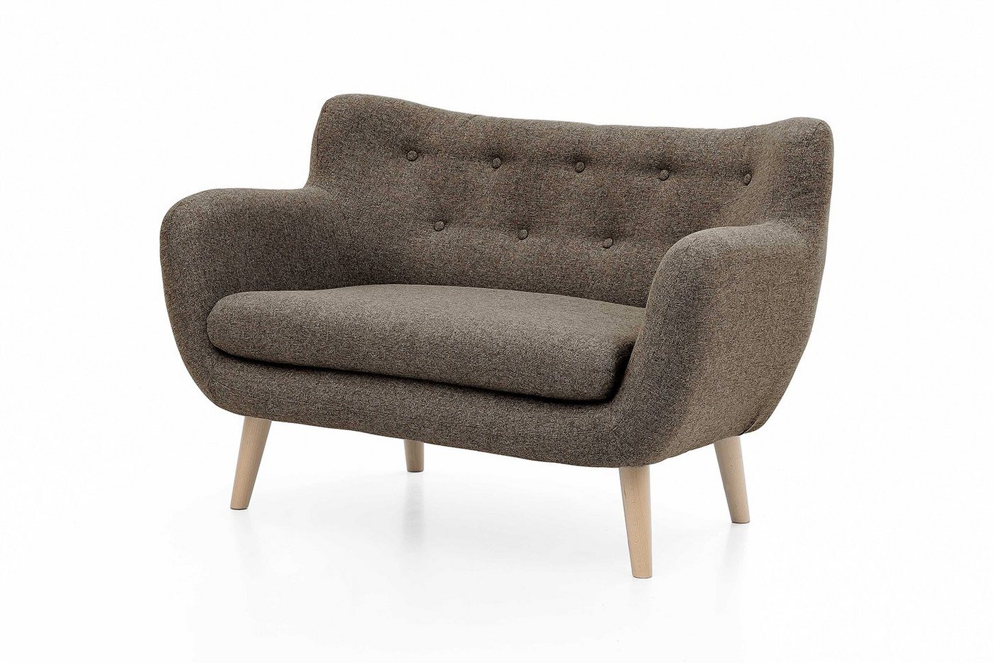 Möbelfreude 2-Sitzer Couchgarnitur Jana 2-Sitzer Braun - Buche, Braun Zweisitzer mit Massivholz-Füßen - Buche 86 cm (H) x 134 cm (B) x von Möbelfreude