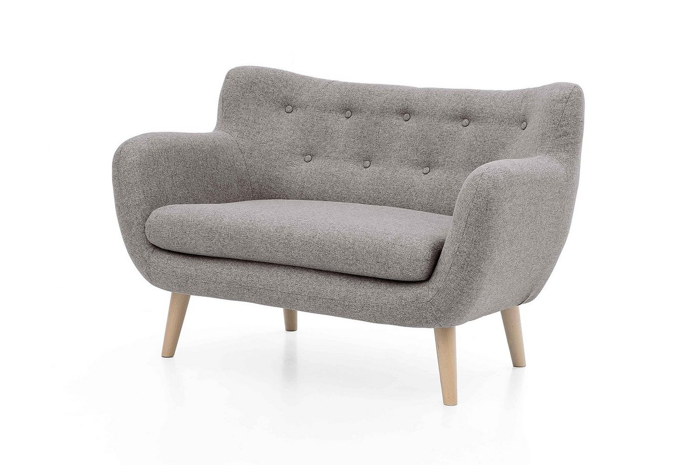 Möbelfreude 2-Sitzer Couchgarnitur Jana 2-Sitzer Hellgrau - Buche, Hellgrau Zweisitzer mit Massivholz-Füßen - Buche 86 cm (H) x 134 cm (B von Möbelfreude