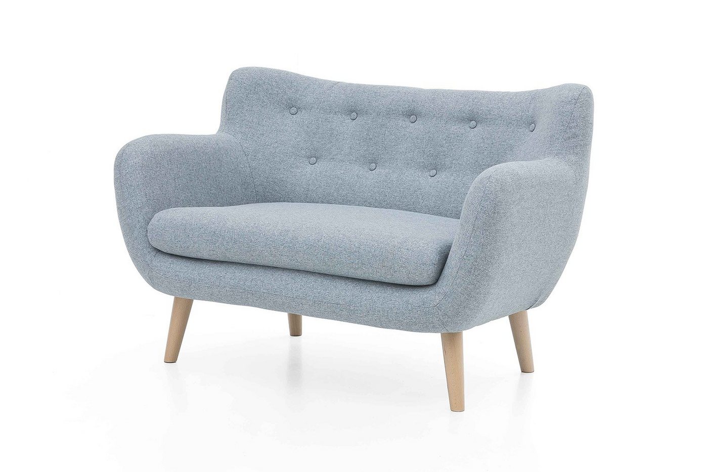 Möbelfreude 2-Sitzer Couchgarnitur Jana 2-Sitzer Pastellblau - Buche, Pastellblau Zweisitzer mit Massivholz-Füßen - Buche 86 cm (H) x 134 cm von Möbelfreude