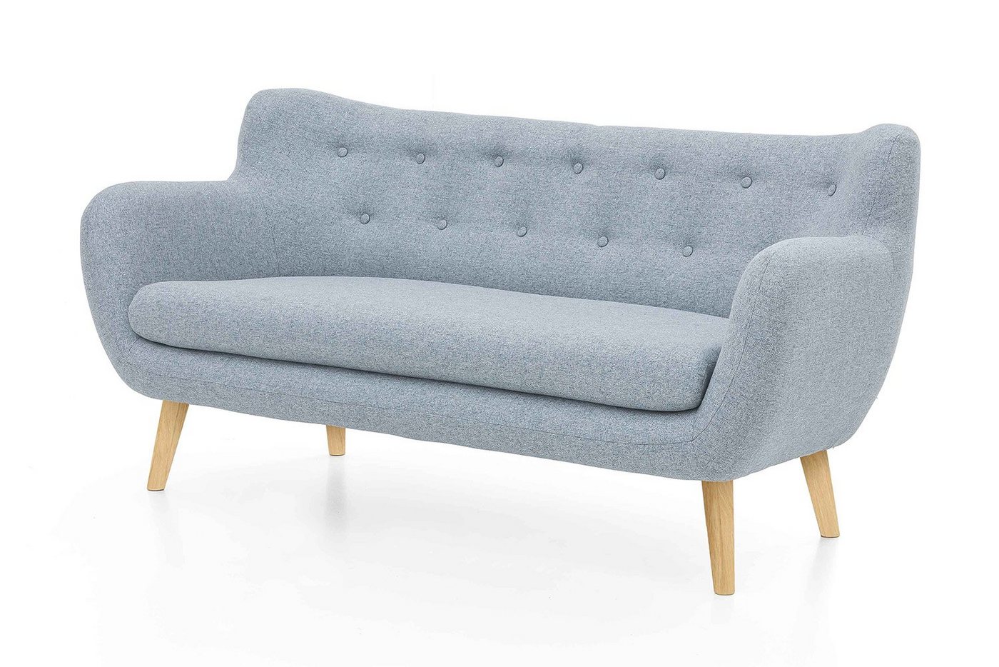 Möbelfreude 3-Sitzer Couchgarnitur Jana 3-Sitzer Pastellblau - Eiche, Pastellblau Sofa Dreisitzer mit Massivholz-Füßen - Eiche 86 cm (H) x 1 von Möbelfreude