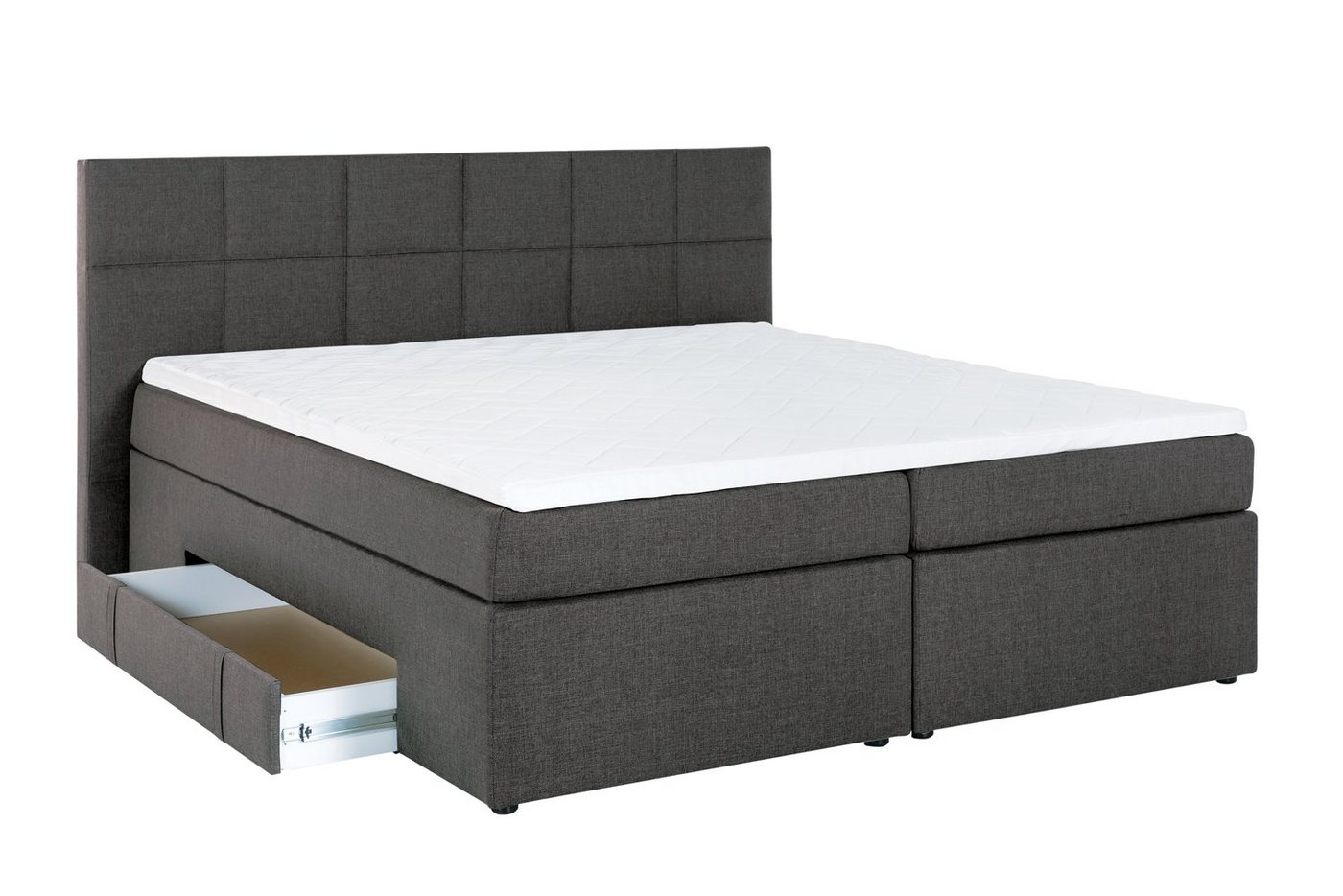 Möbelfreude Boxspringbett Boxspringbett Andybur Anthrazit 140x200 cm H2, Anthrazit 140x200 cm H2 mit Bettkasten / Stauraum inkl. Visco-Topper von Möbelfreude