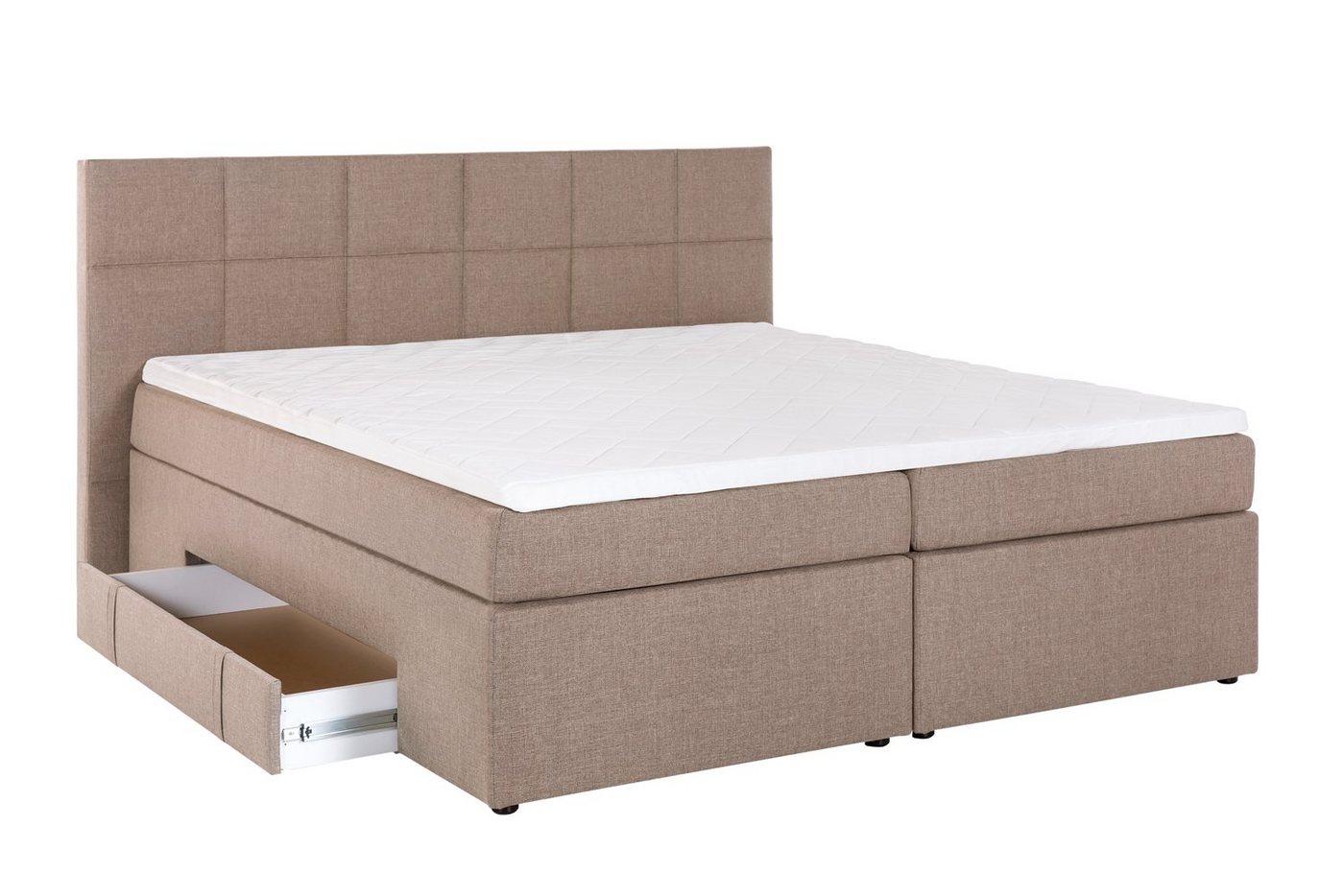 Möbelfreude Boxspringbett Boxspringbett Andybur Beige/grau 140x200 cm H2, Beige/grau 140x200 cm H2 mit Bettkasten / Stauraum inkl. Visco-Topper von Möbelfreude