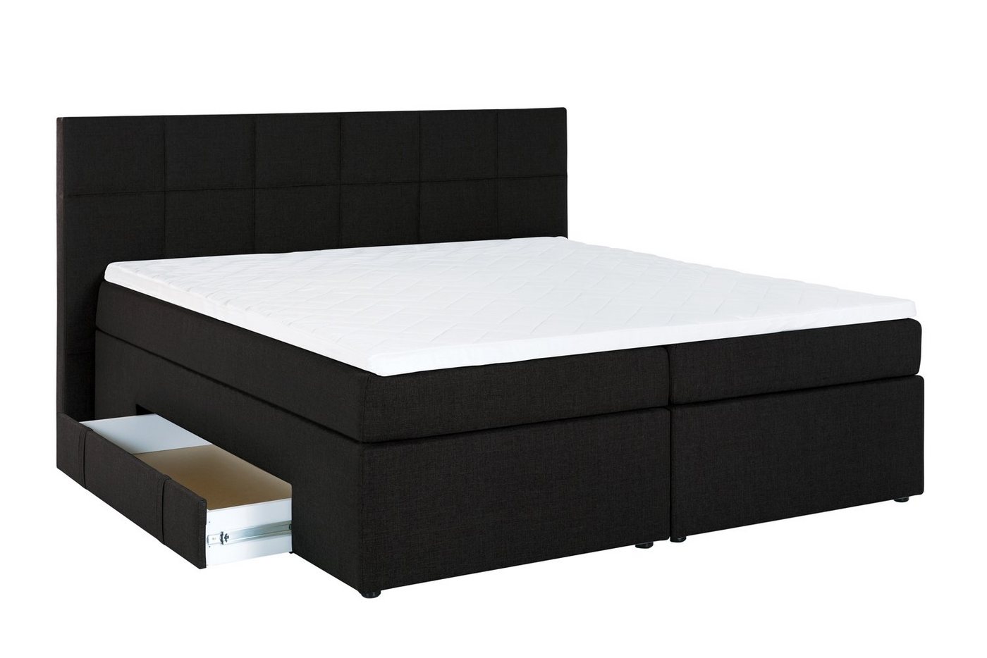 Möbelfreude Boxspringbett Boxspringbett Andybur Schwarz 140x200 cm H2, Schwarz 140x200 cm H2 mit Bettkasten / Stauraum inkl. Visco-Topper, 7- von Möbelfreude