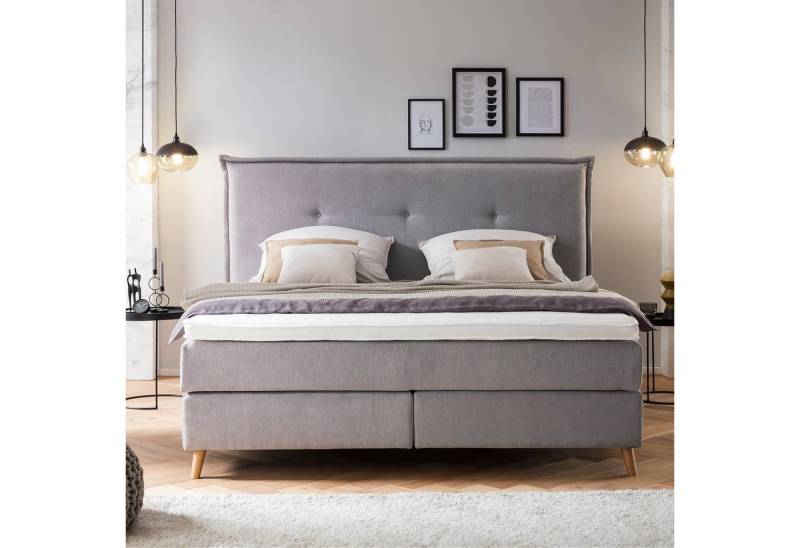 Möbelfreude Boxspringbett Boxspringbett Aurel 140x200 cm Hellgrau Uni H3, 140x200 cm Hellgrau H3, 7-Zonen Tonnentaschenfederkern Matratze & Vis von Möbelfreude