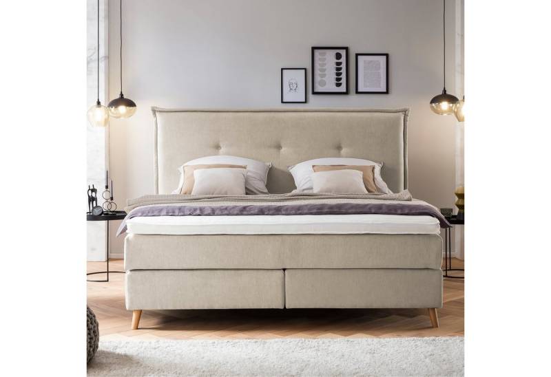 Möbelfreude Boxspringbett Boxspringbett Aurel 200x220 cm Beige Uni H2, 200x220 cm Beige H2, 7-Zonen Tonnentaschenfederkern Matratze & Visko- von Möbelfreude