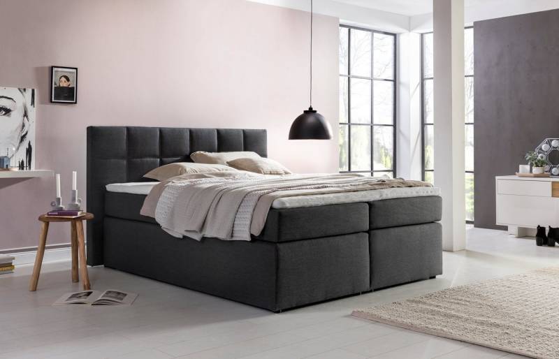 Möbelfreude Boxspringbett Boxspringbett Bea Anthrazit 180x200 cm H2, Anthrazit 180x200 cm H2 7-Zonen Taschenfederkern-Matratze Visco Topper von RAVENSBERGER Matratzen