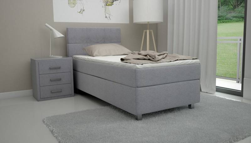 Möbelfreude Boxspringbett Boxspringbett Bea Hellgrau 100x200 cm H2, Hellgrau 100x200 cm H2 7-Zonen Taschenfederkern-Matratze + Bonell-Fede von RAVENSBERGER Matratzen