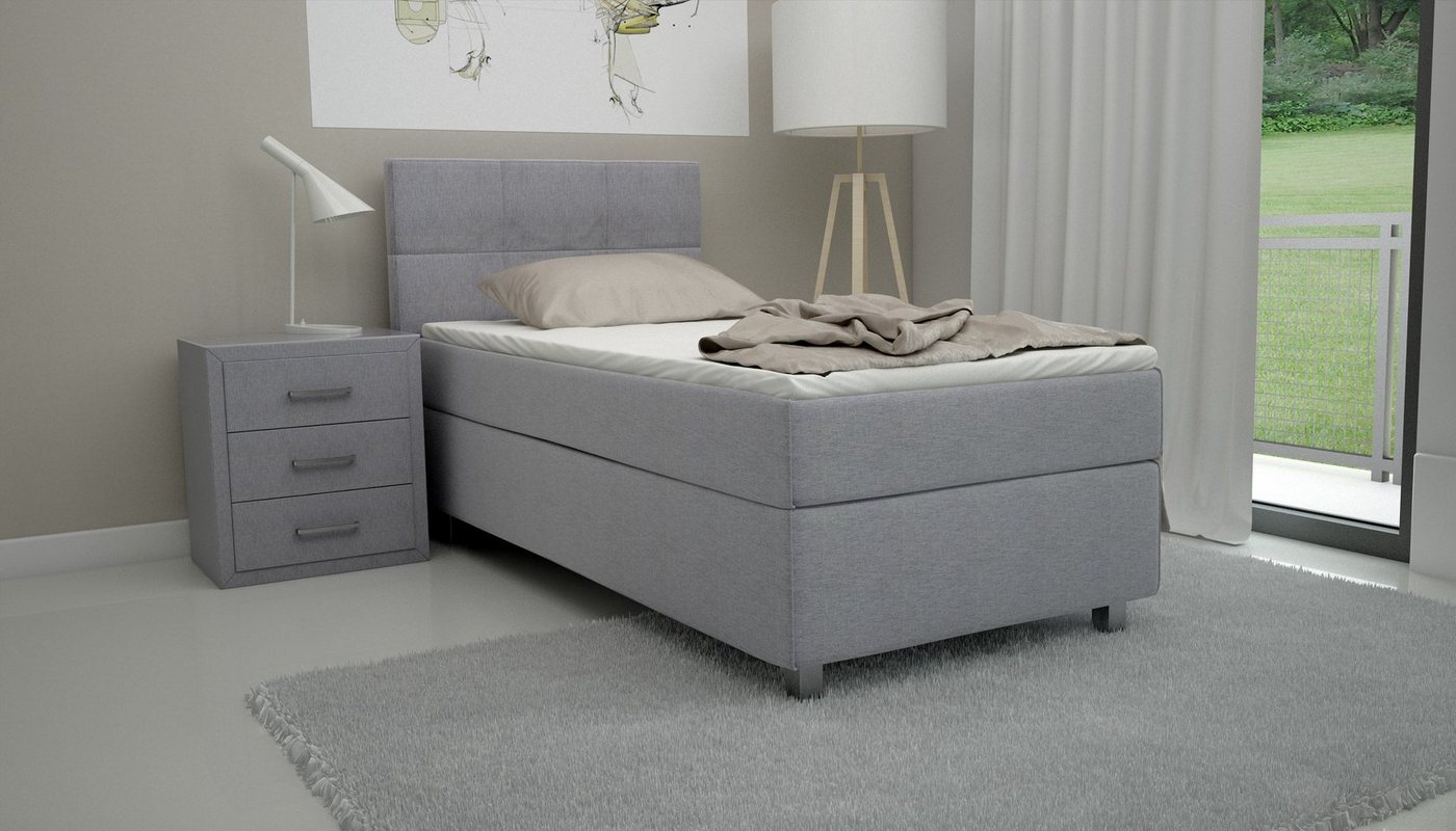 Möbelfreude Boxspringbett Boxspringbett Bea Hellgrau 100x200 cm H3, Hellgrau 100x200 cm H3 7-Zonen Taschenfederkern-Matratze + Bonell-Fede von RAVENSBERGER Matratzen