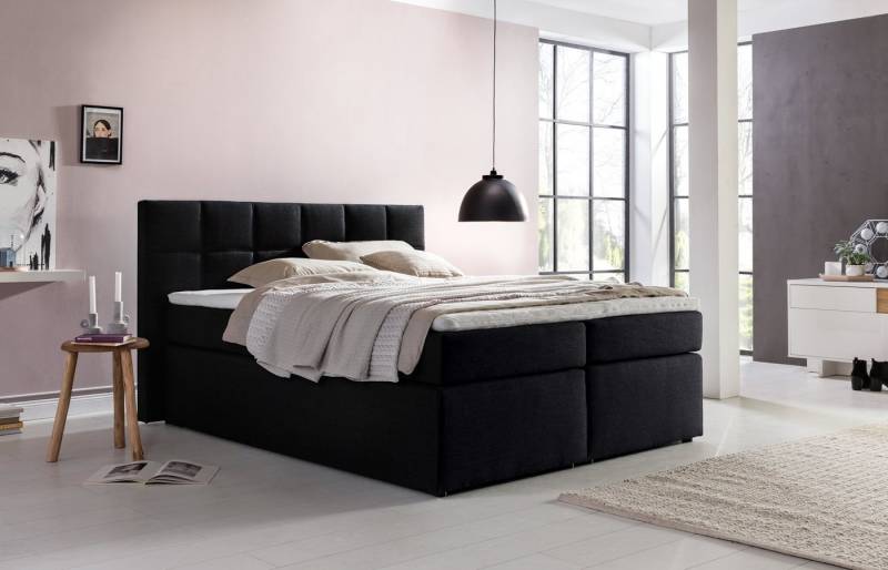 Möbelfreude Boxspringbett Boxspringbett Bea Schwarz H2/H3 200x220 cm, Schwarz H2/H3 200x220 cm 7-Zonen Taschenfederkern-Matratze + Bonell-Fe von RAVENSBERGER Matratzen