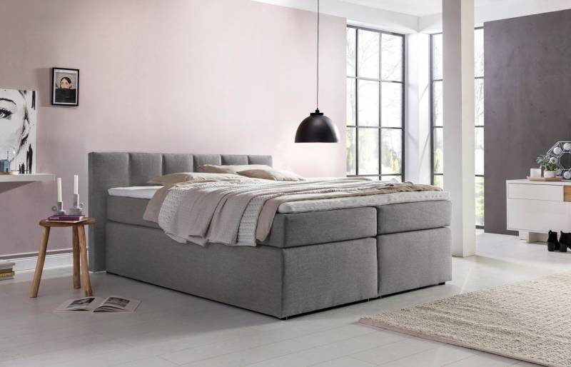 Möbelfreude Boxspringbett Boxspringbett Bea mit niedrigem Kopfteil Hellg..., Hellgrau 200x200 cm H3 7-Zonen-Taschenfederkern Matratze + Visco-Toppe von RAVENSBERGER Matratzen