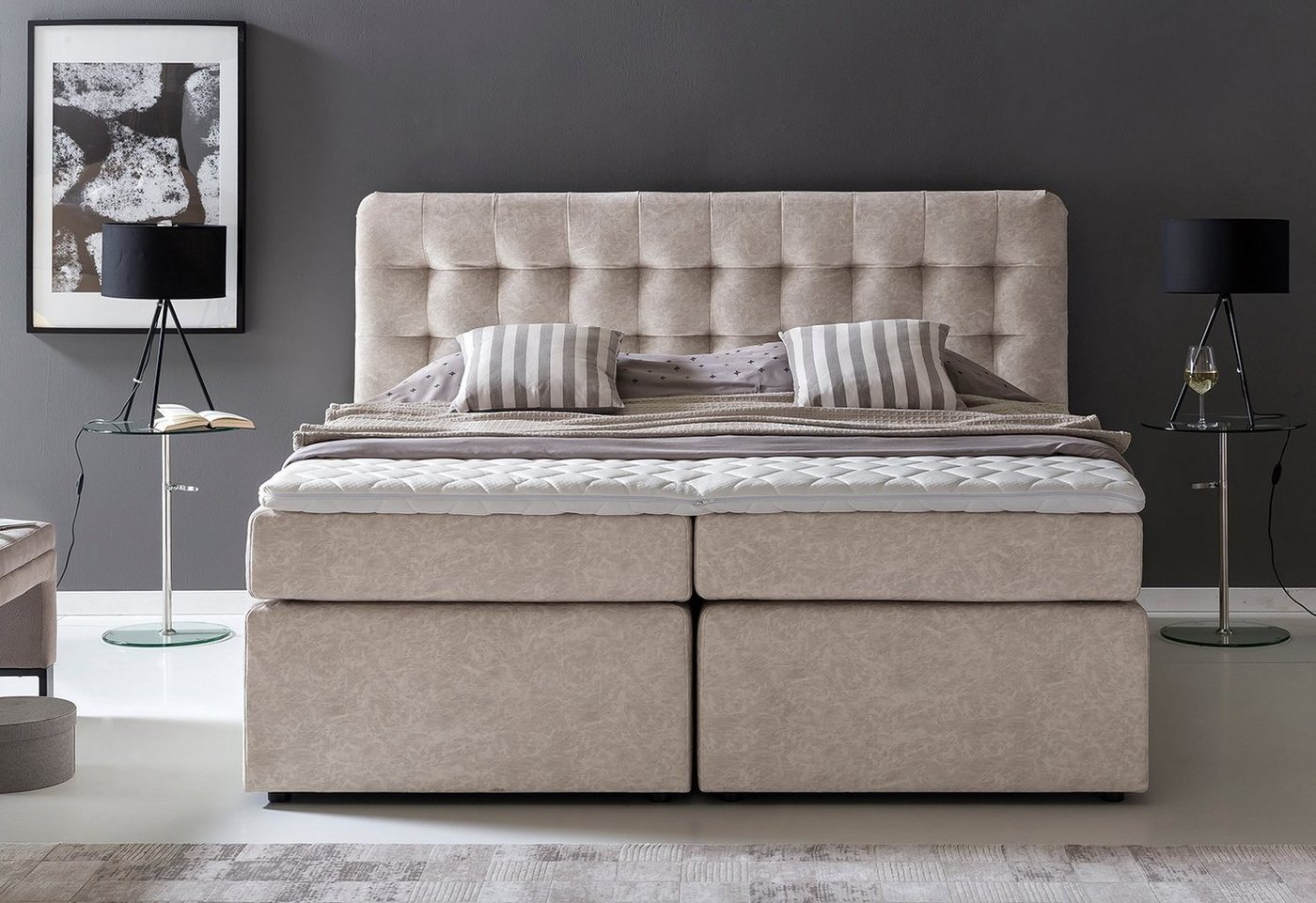 Möbelfreude Boxspringbett Boxspringbett Perris 160x200 cm Moonrock H3, 160x200 cm Moonrock Härtegrad H3 I mit hochwertigen Tonnen-Taschenfede von Möbelfreude