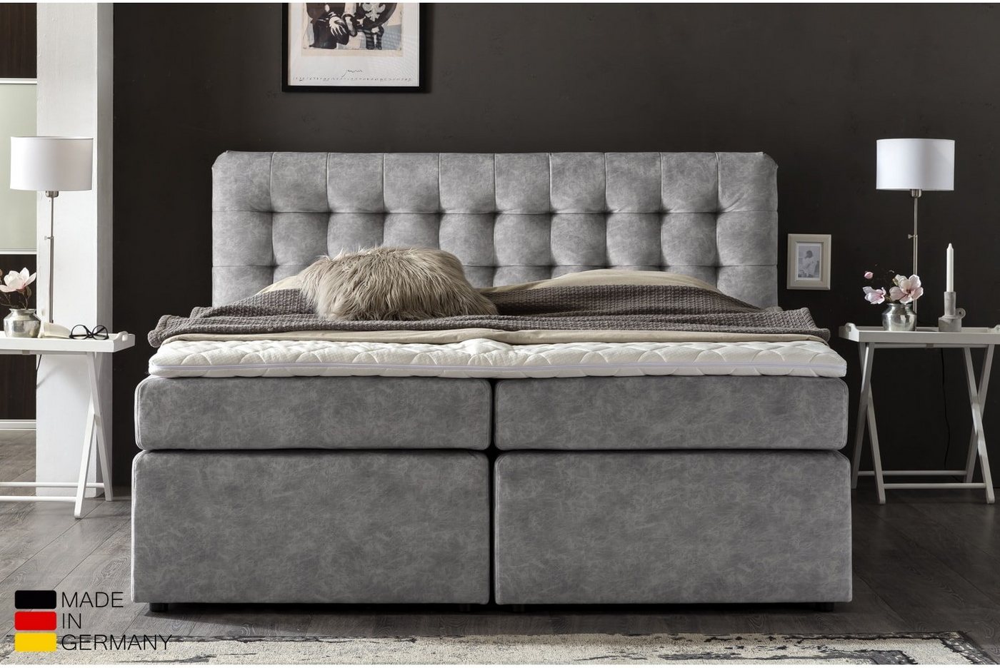 Möbelfreude Boxspringbett Boxspringbett Perris 160x220 cm Hellgrau H2/H3, 160x220 cm Hellgrau H2/H3 I mit hochwertigen Tonnen-Taschenfederkern M von Möbelfreude