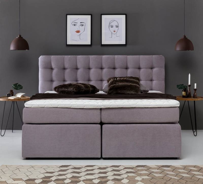 Möbelfreude Boxspringbett Boxspringbett Perris 180x200 cm Hellgrau Uni H2, 180x200 cm Hellgrau Uni Härtegrad H2 I mit hochwertigen Tonnen-Taschen von Möbelfreude