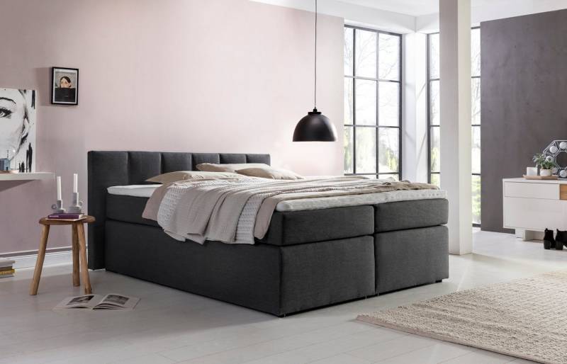 Möbelfreude Boxspringbett Boxspringbett Valina 160x220 cm Anthrazit H2/H3, 160x220 cm Anthrazit H2/H3 niedriges Kopfteil 90 cm Ideal für Dachssch von Möbelfreude