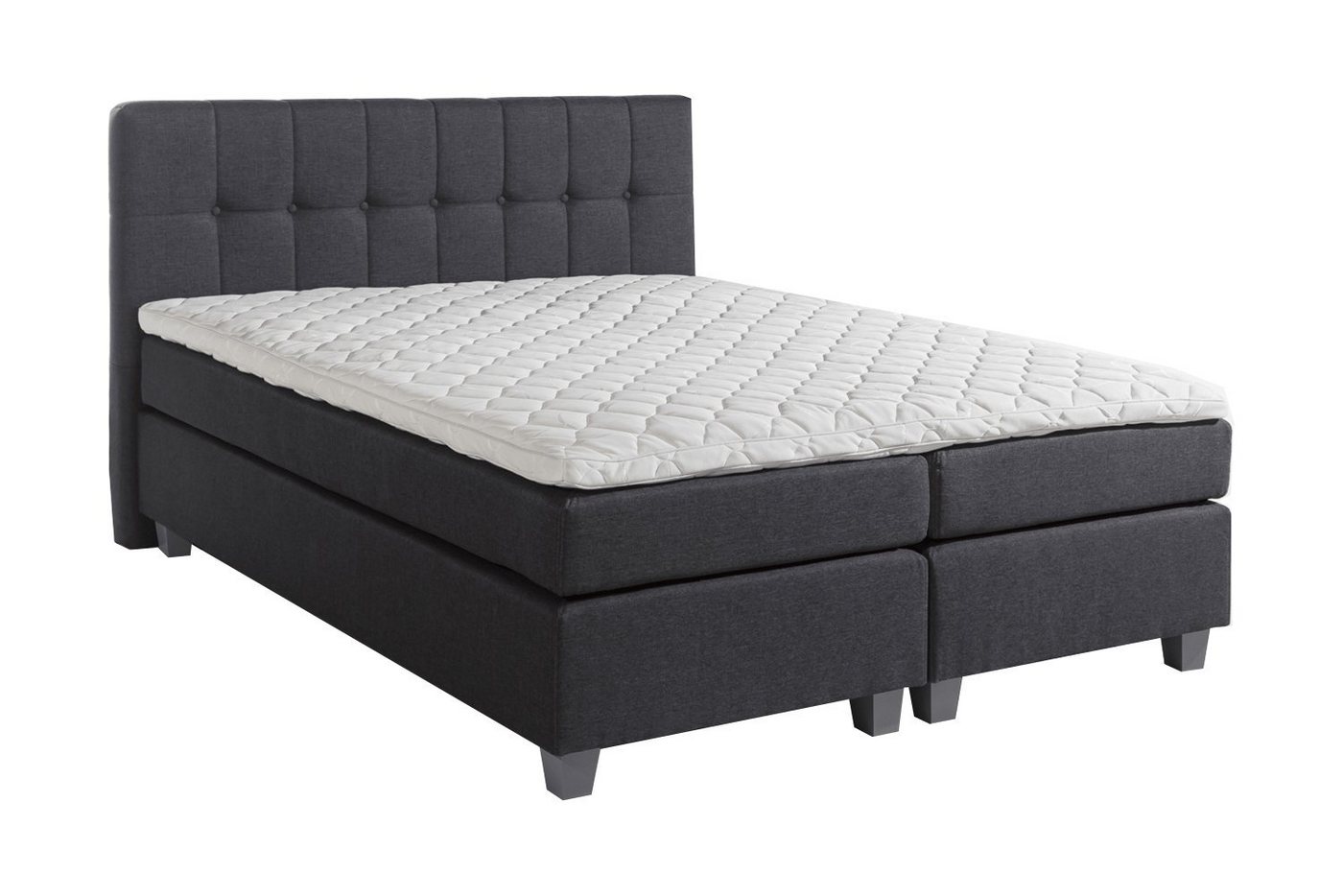 Möbelfreude Boxspringbett Boxspringbett Venezia Anthrazit 160x220 cm H2, Anthrazit 160x220 cm H2 mit Füßen inkl. Visco-Topper, 7-Zonen Taschenf von Möbelfreude