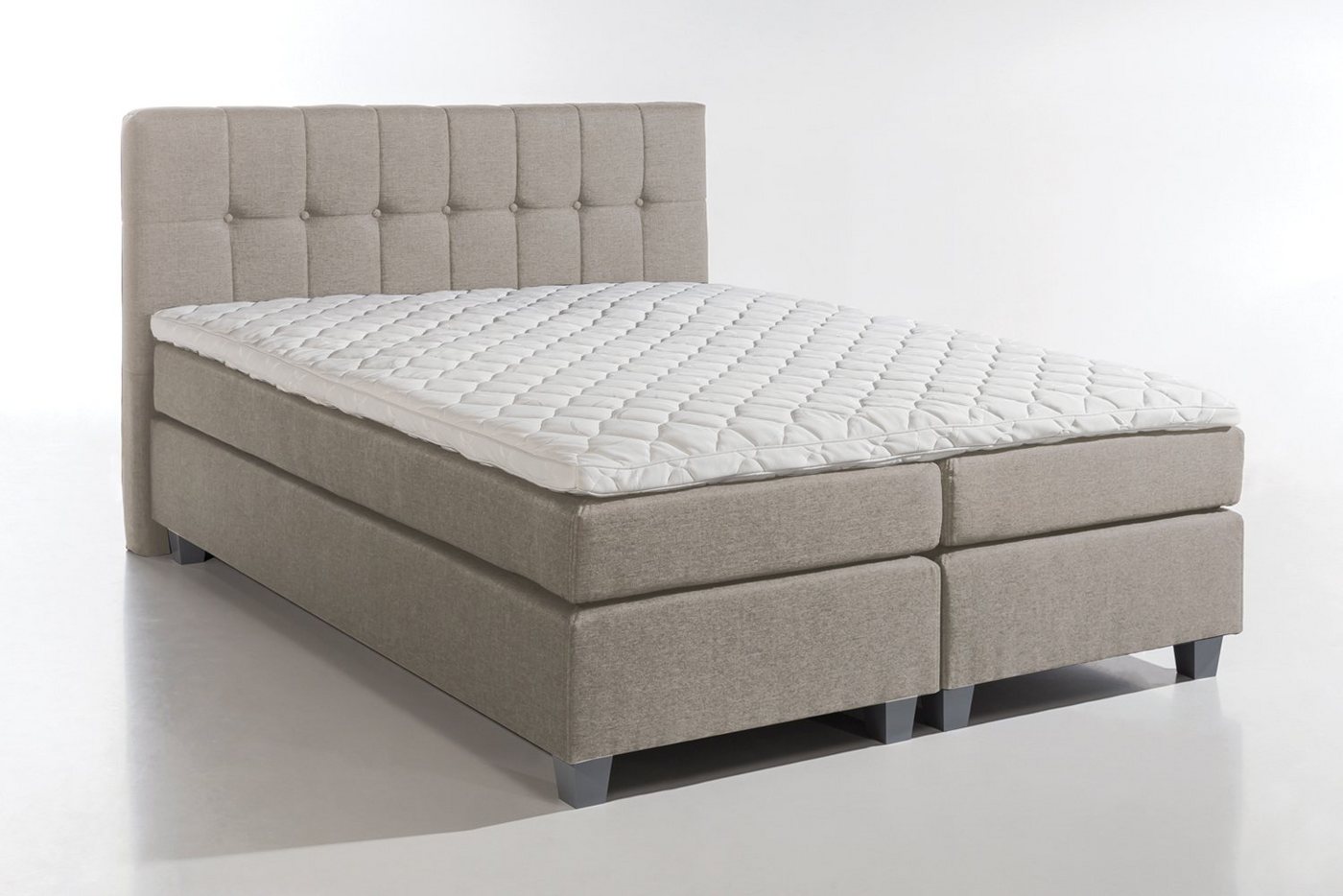 Möbelfreude Boxspringbett Boxspringbett Venezia Beige/grau 160x220 cm H2, Beige/grau 160x220 cm H2 mit Füßen inkl. Visco-Topper, 7-Zonen Taschen von Möbelfreude