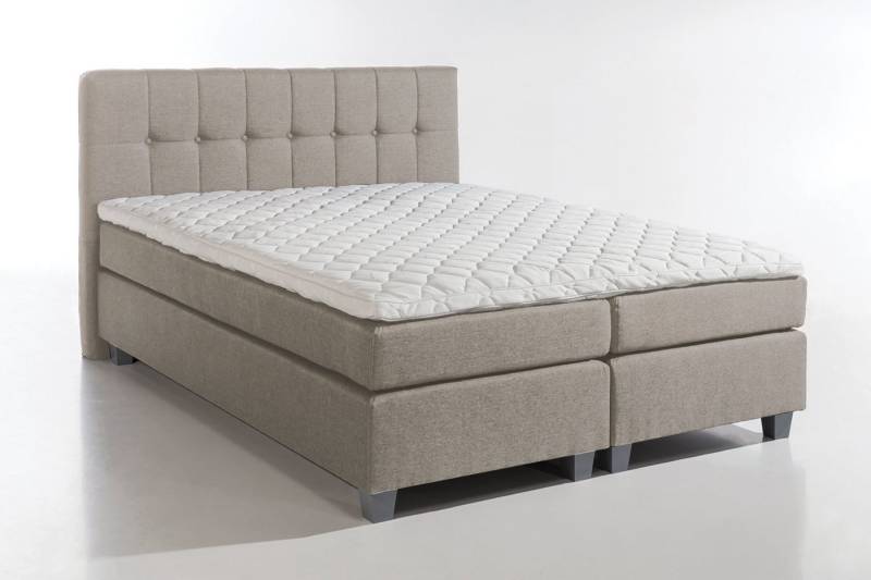 Möbelfreude Boxspringbett Boxspringbett Venezia Beige/grau 180x200 cm H2/H3, Beige/grau 180x200 cm H2/H3 mit Füßen inkl. Visco-Topper, 7-Zonen Tasc von Möbelfreude