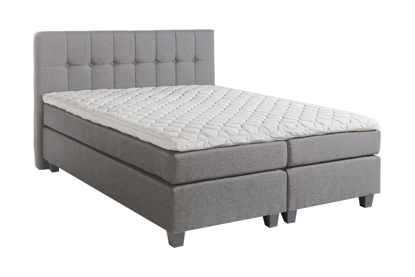 Möbelfreude Boxspringbett Boxspringbett Venezia Hellgrau 160x200 cm H3, Hellgrau 160x200 cm H3 mit Füßen inkl. Visco-Topper, 7-Zonen Taschen von Möbelfreude