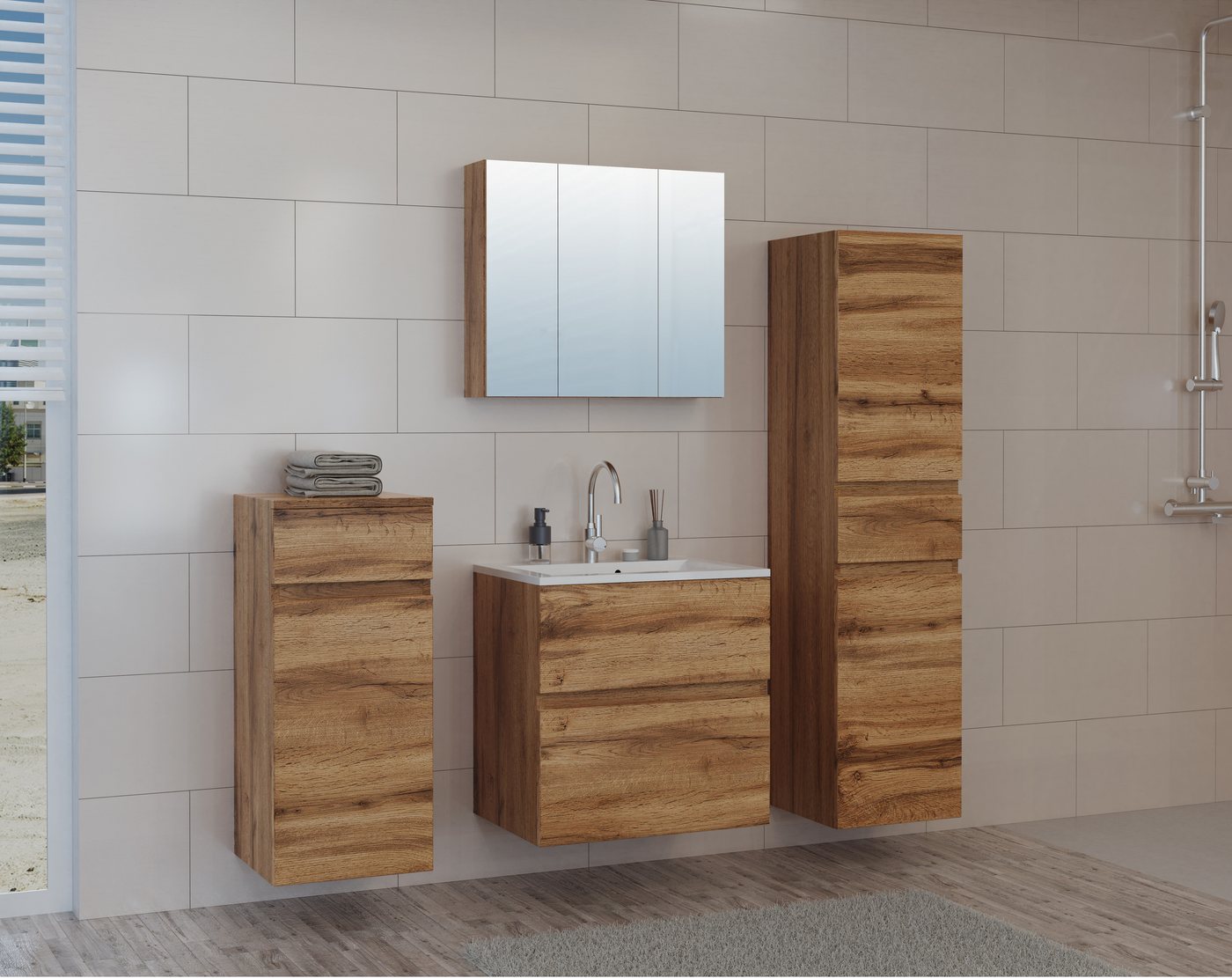 Möbelhandel Klipenstein Badezimmer-Set 4-teilig, fertigmontiert, Waschbeckenunterschrank in 65, 80 und 100 cm Möbelhandel Klipenstein Badezimmer-Set 4-teilig, fertigmontiert, Waschbeckenunterschrank in 65, 80 und 100 cm von Möbelhandel Klipenstein