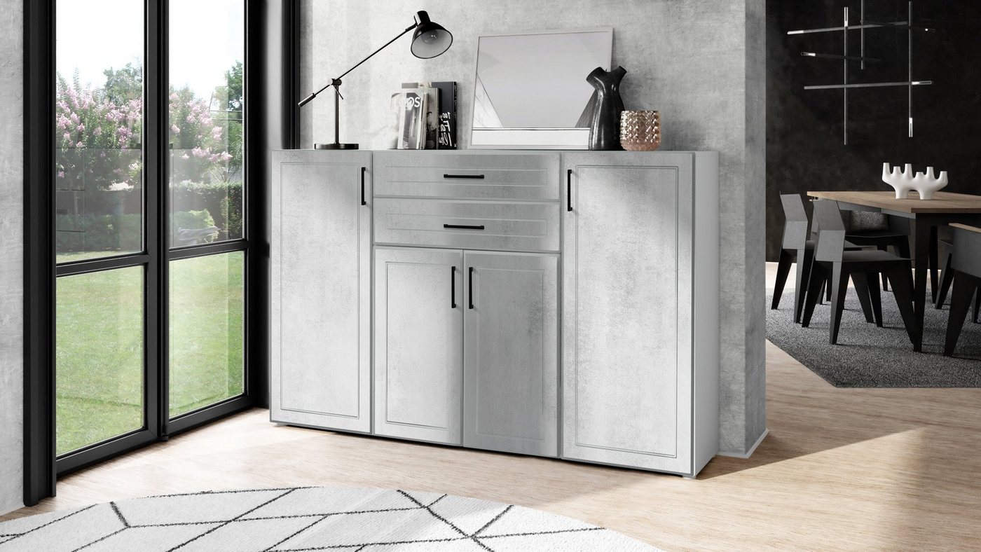 Möbelhandel Klipenstein Highboard Texas, Sideboard Kommode Landhausstil, Korpus Weiß matt von Möbelhandel Klipenstein