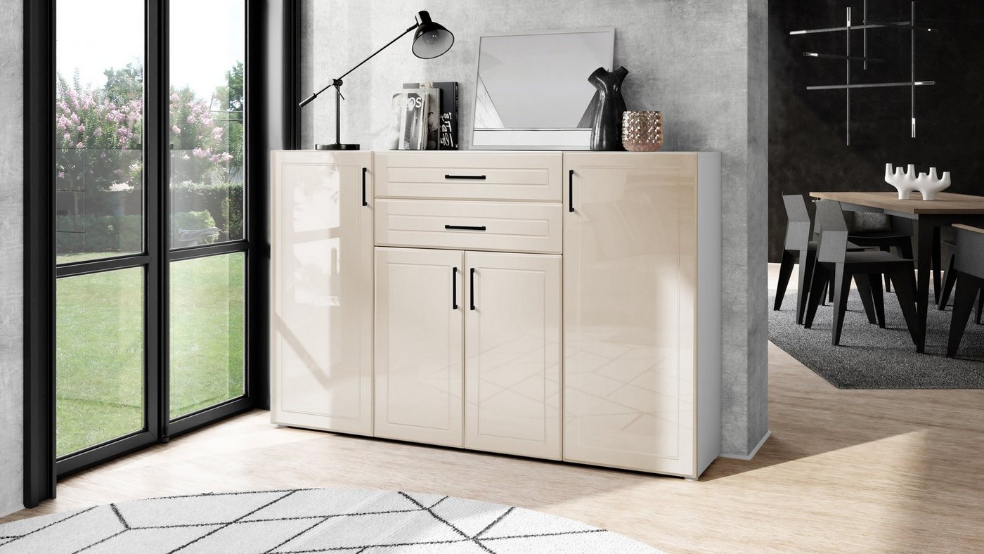 Möbelhandel Klipenstein Highboard Texas, Sideboard Kommode Landhausstil, Korpus Weiß matt von Möbelhandel Klipenstein