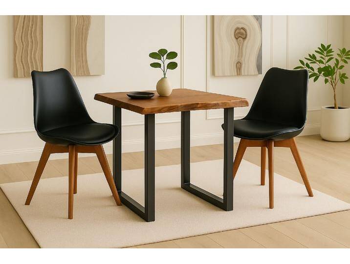Essgruppe Baumkante massiv 80 x 80 cm Holz-Optik Nussbaum U-Gestell schwarz & 2 Stühle schwarz JOSY Essgruppe Baumkante massiv 80 x 80 cm Holz-Optik Nussbaum U-Gestell schwarz & 2 Stühle schwarz JOSY von Möbelliebling