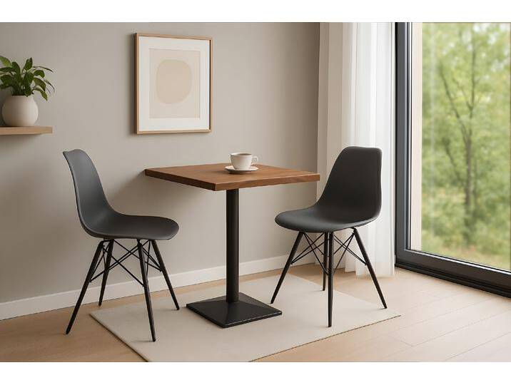 Essgruppe Bistrotisch Baumkante massiv 60 x 60 cm Akazie nussbaum schwarz Säulengestell INES von Möbelliebling