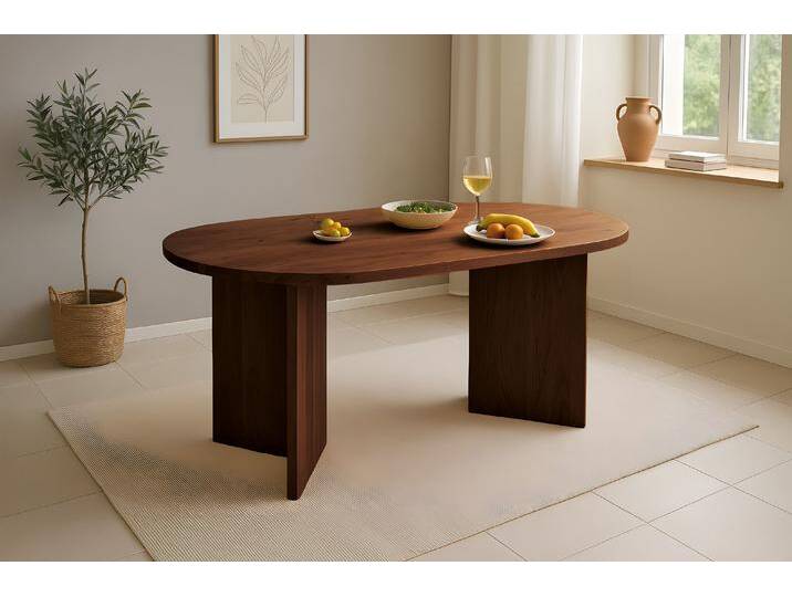 Esstisch 160 x 90 cm Akazienholz Nussbaum gerade Kante oval V-Gestell LAURIE Esstisch 160 x 90 cm Akazienholz Nussbaum gerade Kante oval V-Gestell LAURIE von Möbelliebling