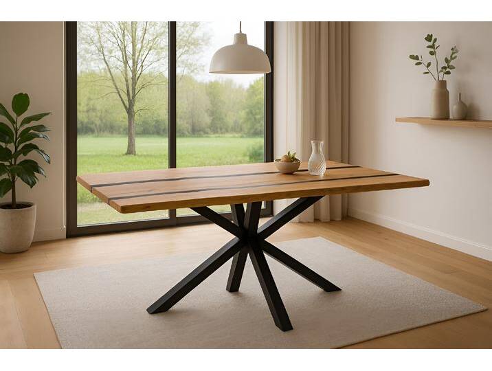 Esstisch 180 x 90 cm Akazie massiv natur mit schwarzen Resin-Adern Spider-Gestell schwarz PETER Esstisch 180 x 90 cm Akazie massiv natur mit schwarzen Resin-Adern Spider-Gestell schwarz PETER von Möbelliebling