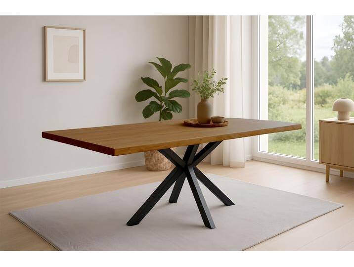 Esstisch Baumkante Akazie honigfarben 180 x 90 cm Spider-Gestell schwarz HARLEY Esstisch Baumkante Akazie honigfarben 180 x 90 cm Spider-Gestell schwarz HARLEY von Möbelliebling