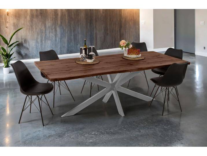 Esstisch Baumkante Holz-Optik Nussbaum 220 x 100 Spider-Gestell silber JOSY Esstisch Baumkante Holz-Optik Nussbaum 220 x 100 Spider-Gestell silber JOSY von Möbelliebling
