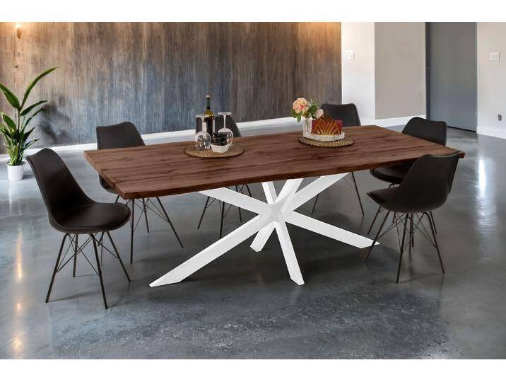 Esstisch Baumkante Holz-Optik Nussbaum 220 x 100 Spider-Gestell weiß JOSY Esstisch Baumkante Holz-Optik Nussbaum 220 x 100 Spider-Gestell weiß JOSY von Möbelliebling