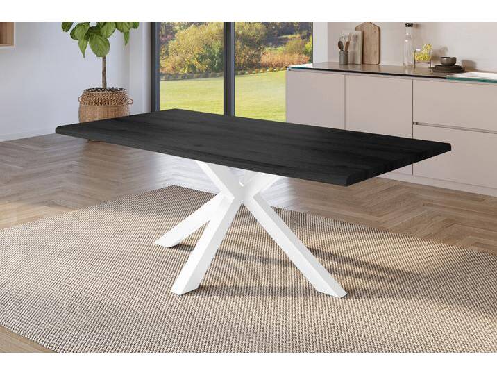 Esstisch Baumkante Holz-Optik Nussbaum 220 x 100 Spider-Gestell weiß JULIUS von Möbelliebling