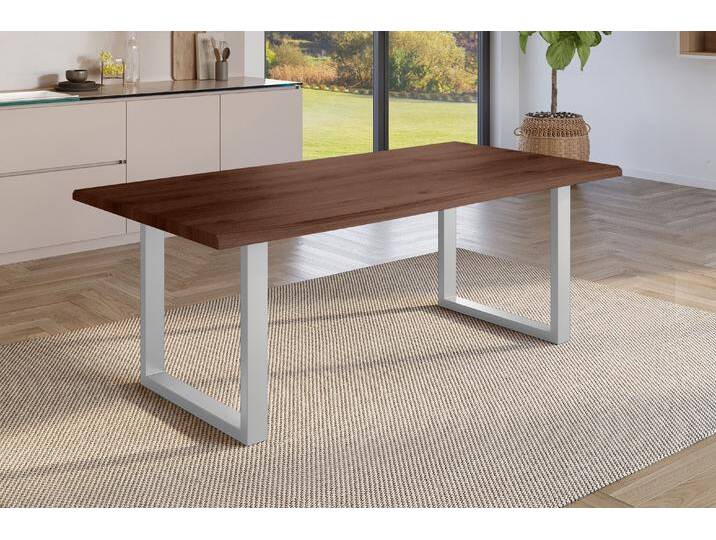 Esstisch Baumkante Holz-Optik Nussbaum 220 x 100 U-Gestell silber JULIUS Esstisch Baumkante Holz-Optik Nussbaum 220 x 100 U-Gestell silber JULIUS von Möbelliebling
