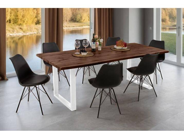 Esstisch Baumkante Holz-Optik Nussbaum 220 x 100 U-Gestell weiß JOSY Esstisch Baumkante Holz-Optik Nussbaum 220 x 100 U-Gestell weiß JOSY von Möbelliebling