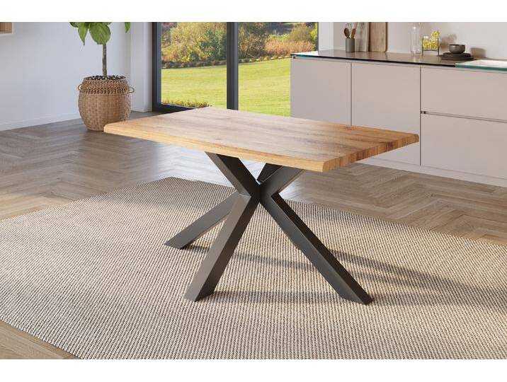 Esstisch Baumkante Holz-Optik Wildeiche 160 x 85 Spider-Gestell schwarz JULIUS von Möbelliebling