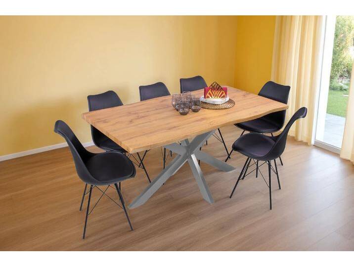 Esstisch Baumkante Holz-Optik Wildeiche 160 x 85 Spider-Gestell silber JOSY Esstisch Baumkante Holz-Optik Wildeiche 160 x 85 Spider-Gestell silber JOSY von Möbelliebling