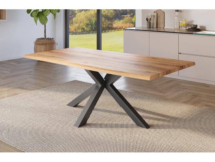 Esstisch Baumkante Holz-Optik Wildeiche 180 x 90 Spider-Gestell schwarz JULIUS von Möbelliebling