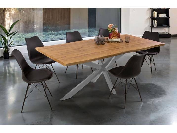 Esstisch Baumkante Holz-Optik Wildeiche 200 x 100 Spider-Gestell silber JOSY von Möbelliebling