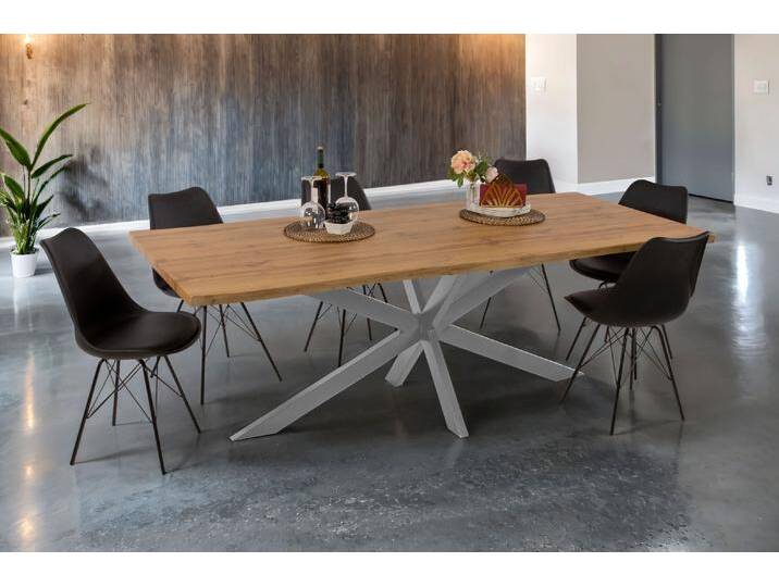 Esstisch Baumkante Holz-Optik Wildeiche 220 x 100 Spider-Gestell silber JOSY von Möbelliebling