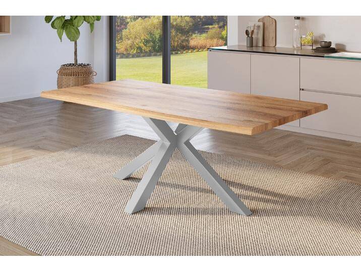 Esstisch Baumkante Holz-Optik Wildeiche 220 x 100 Spider-Gestell silber JULIUS von Möbelliebling